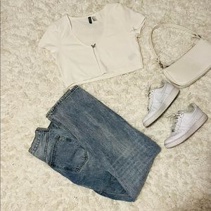 H&M off white short sleeve cardigan top